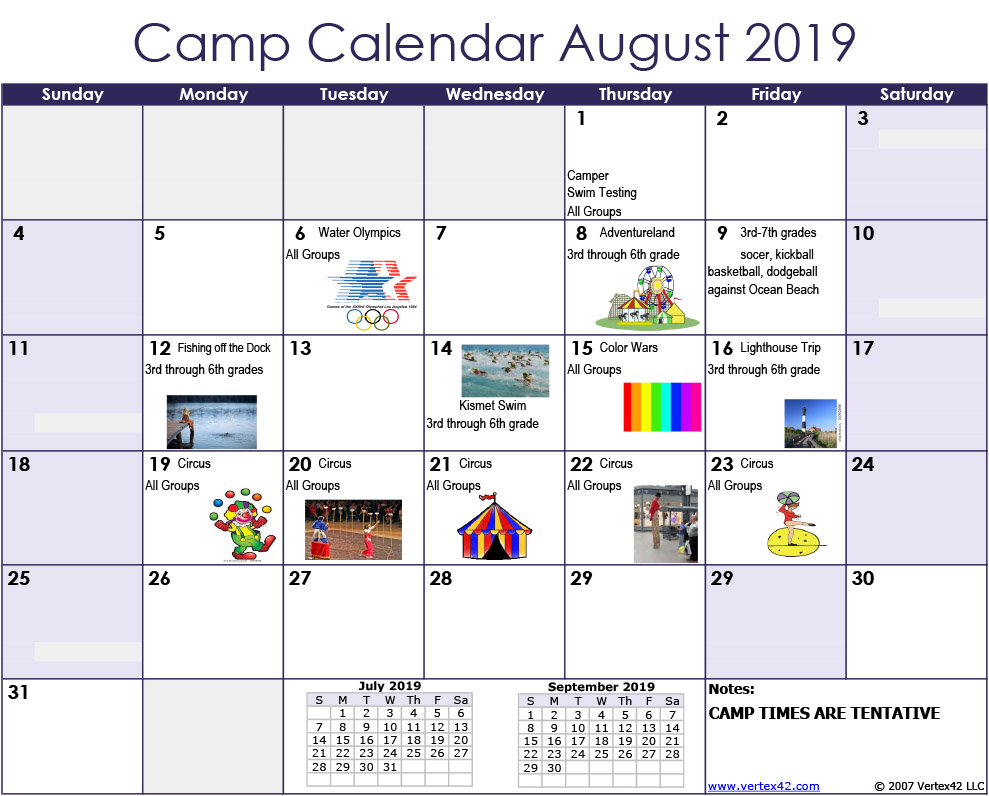Camp Calendar | Village of Saltaire Recreation